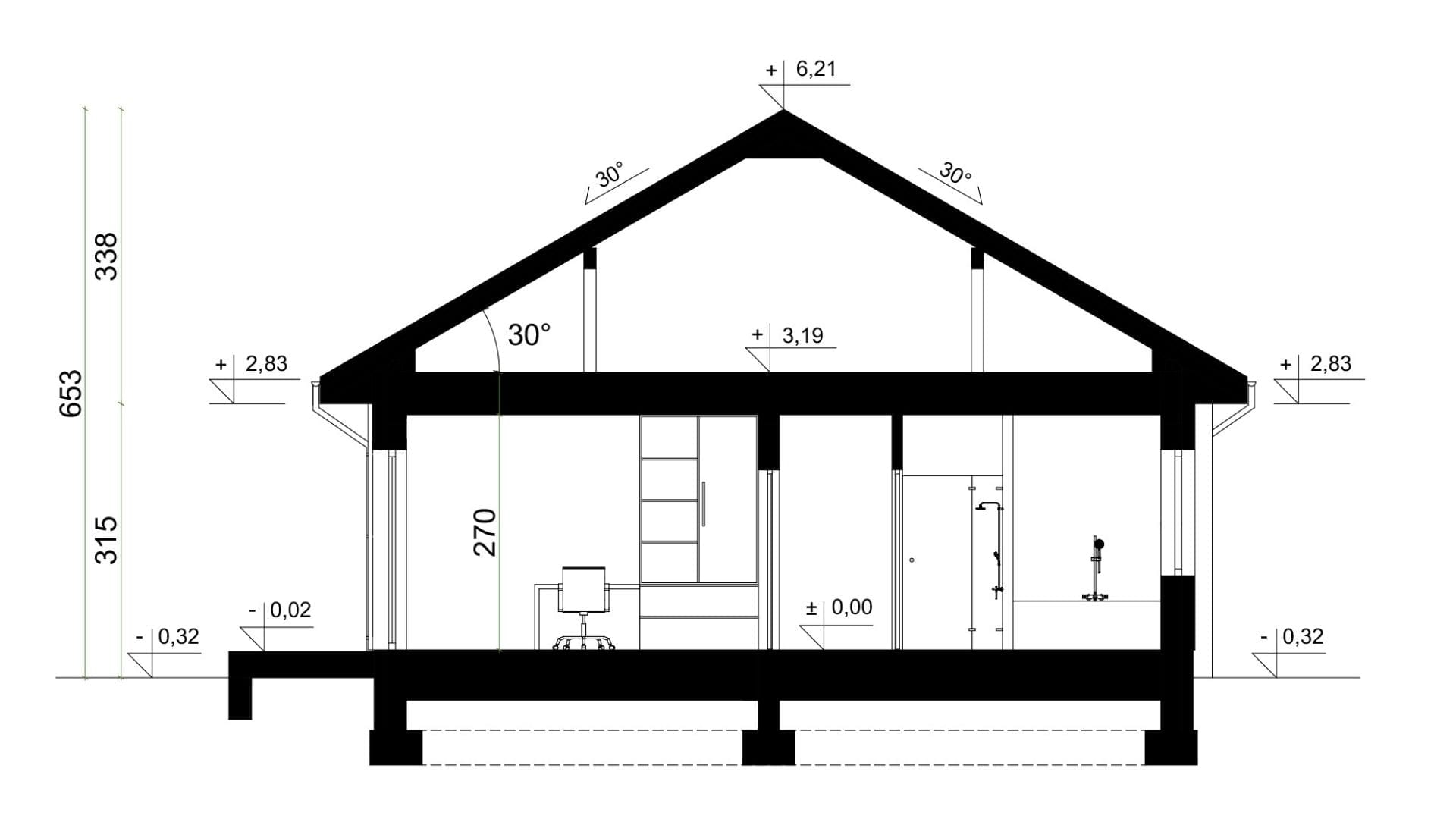 Przekrój A-A - projekt domu SEJ-PRO 051 ENERGO