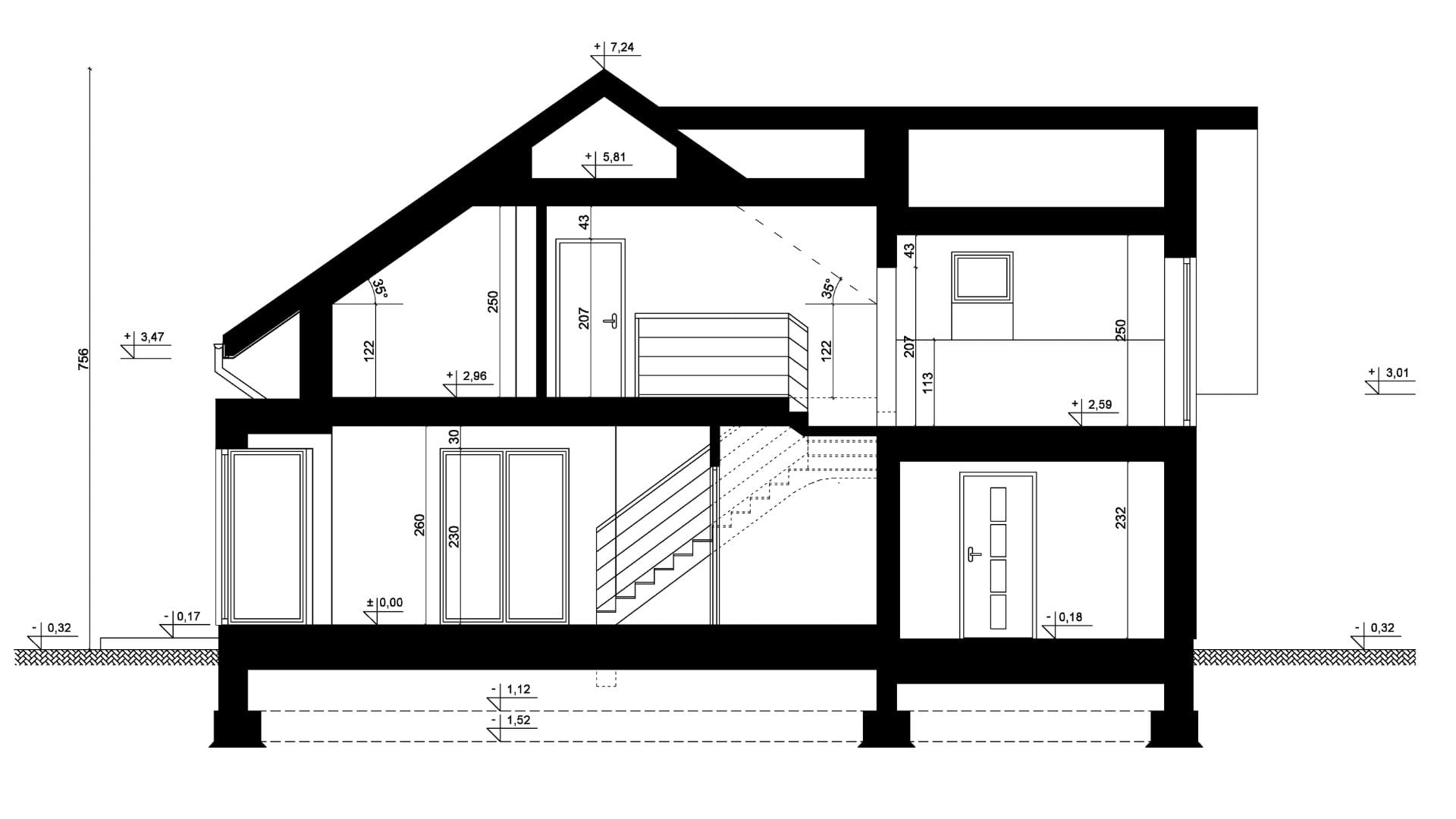 Przekrój A-A - projekt domu SEJ-PRO 046 ENERGO