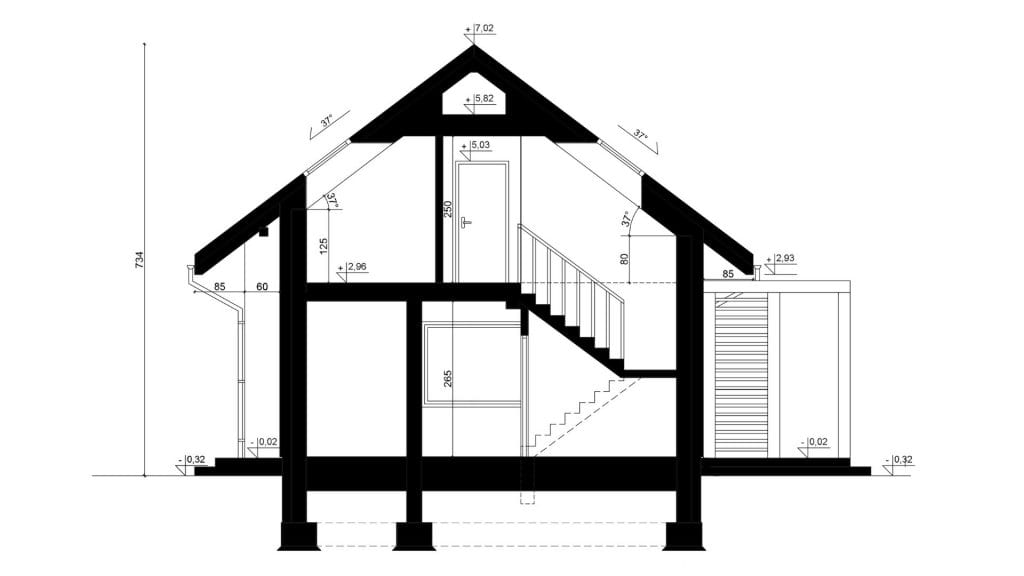 Przekrój A-A - projekt domu SEJ-PRO 044/1 ENERGO