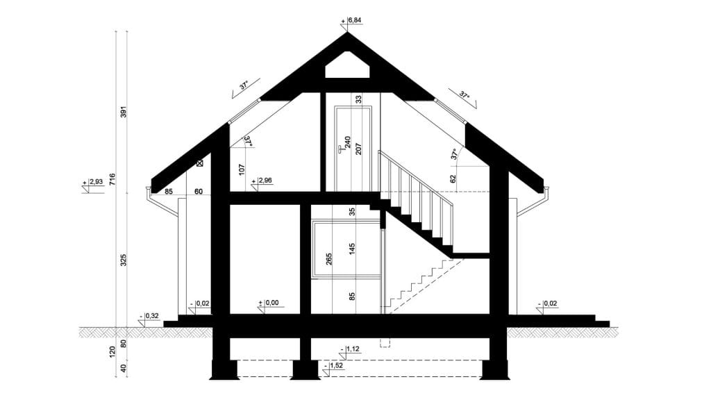 Przekrój A-A - projekt domu SEJ-PRO 043 ENERGO