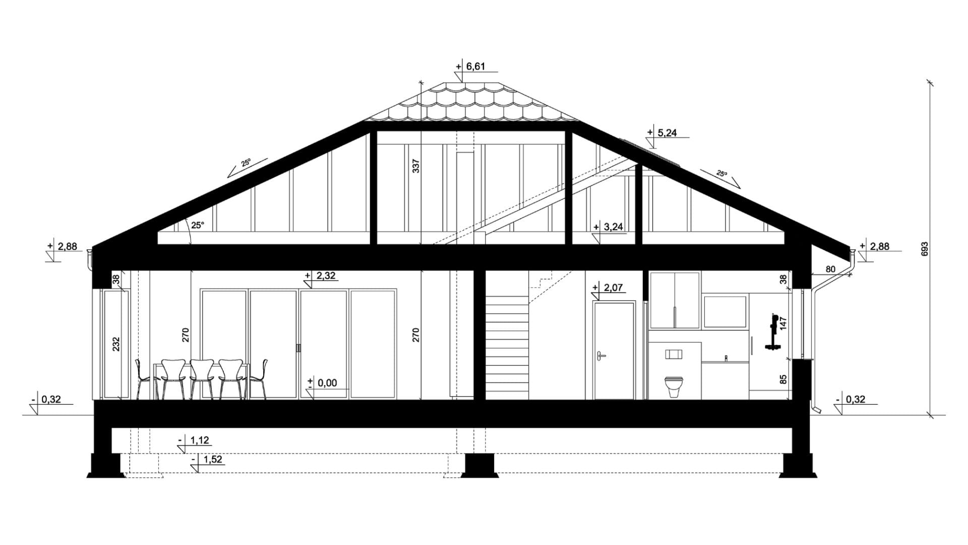 Przekrój A-A - projekt domu SEJ-PRO 036 ENERGO