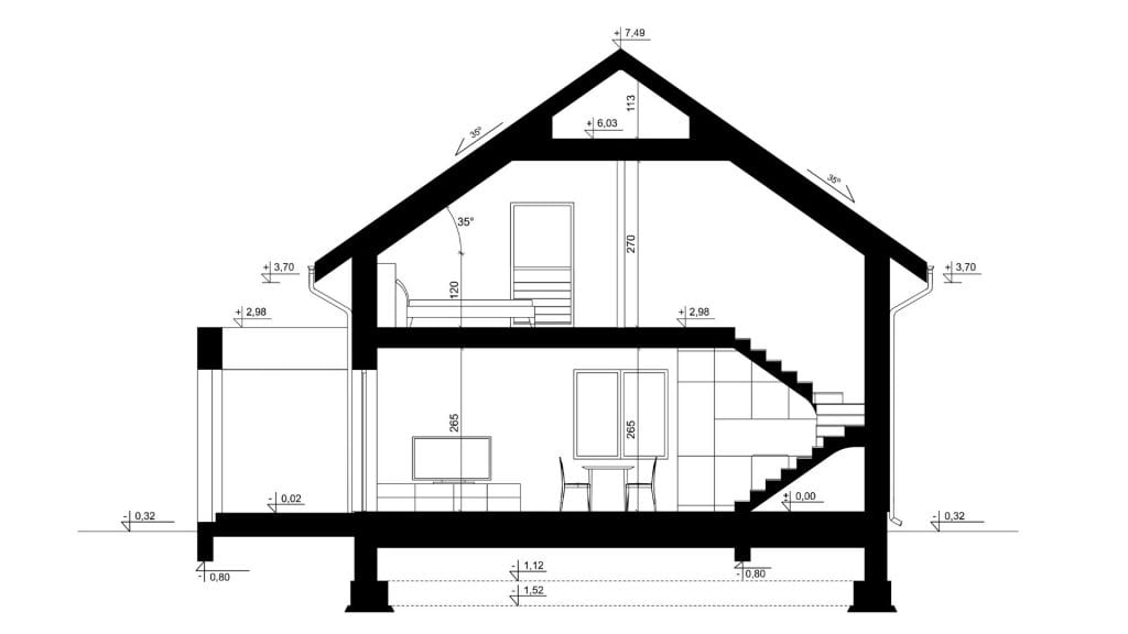 Przekrój A-A - projekt domu SEJ-PRO 035 ENERGO