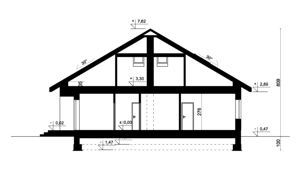 Przekrój A-A - projekt domu SEJ-PRO 006/1 ENERGO