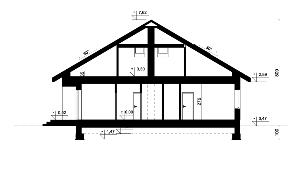 Przekrój A-A - projekt domu SEJ-PRO 006/2 ENERGO