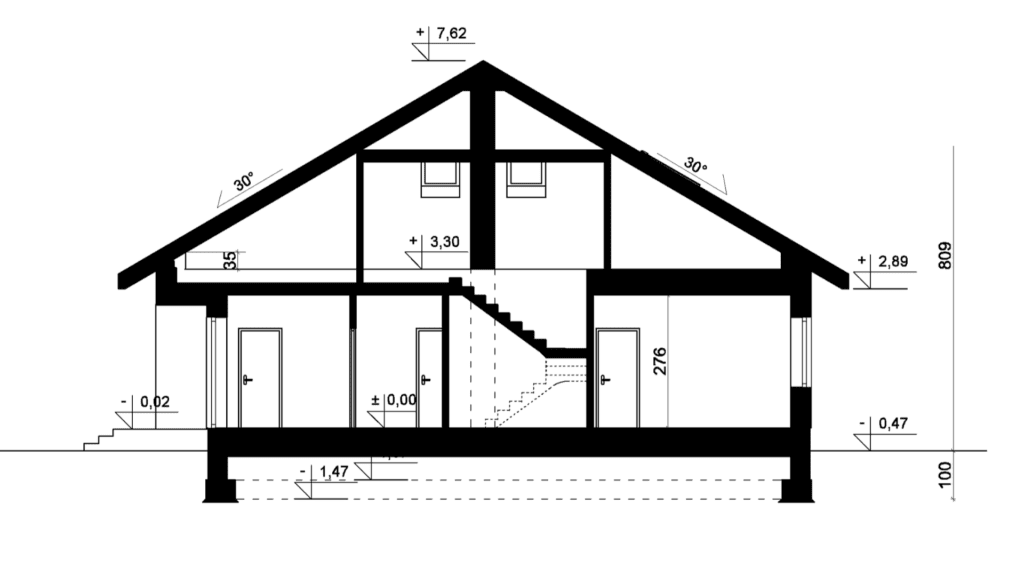 Przekrój A-A - projekt domu SEJ-PRO 006 ENERGO