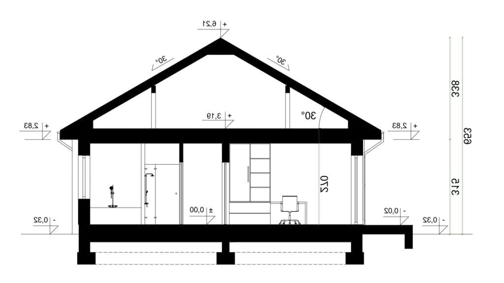 Przekrój A-A - projekt domu SEJ-PRO 051 ENERGO - odbicie lustrzane