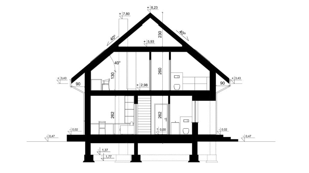 Przekrój A-A - projekt domu SEJ-PRO 050 ENERGO