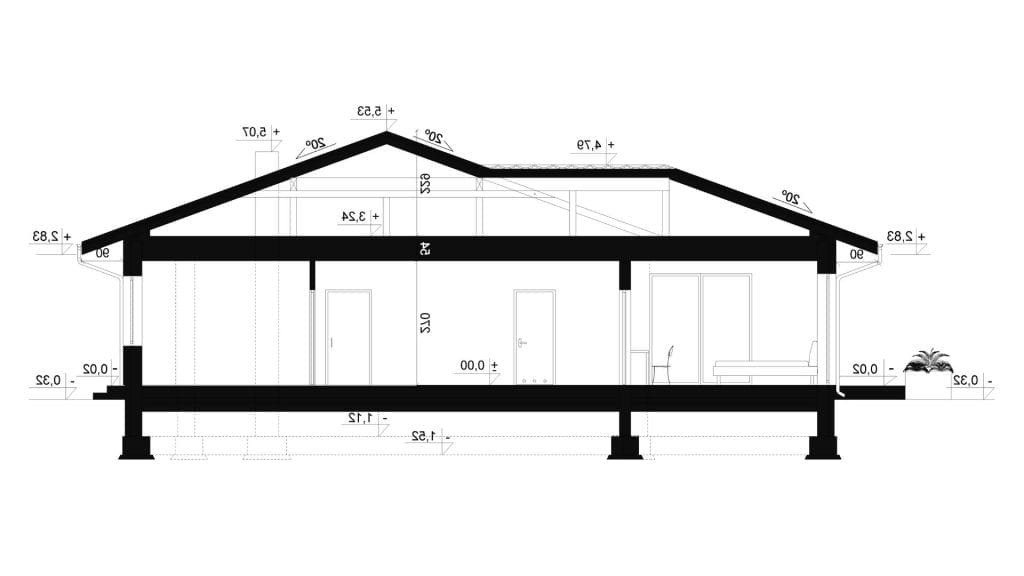 Przekrój A-A - projekt domu SEJ-PRO 049 ENERGO - odbicie lustrzane