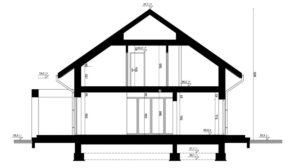 Przekrój A-A - projekt domu SEJ-PRO 047 ENERGO - odbicie lustrzane