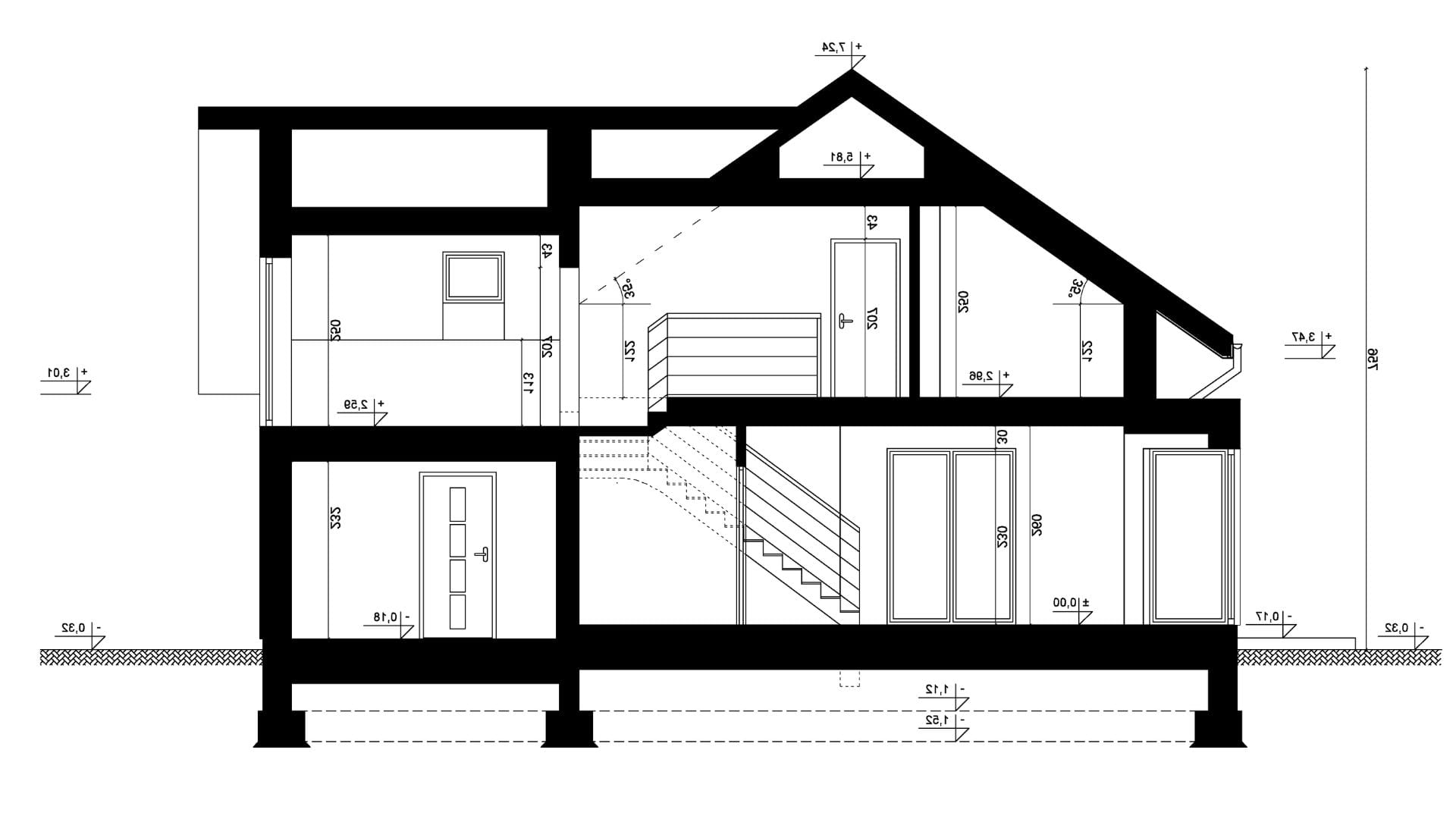 Przekrój A-A - projekt domu SEJ-PRO 046 ENERGO - odbicie lustrzane