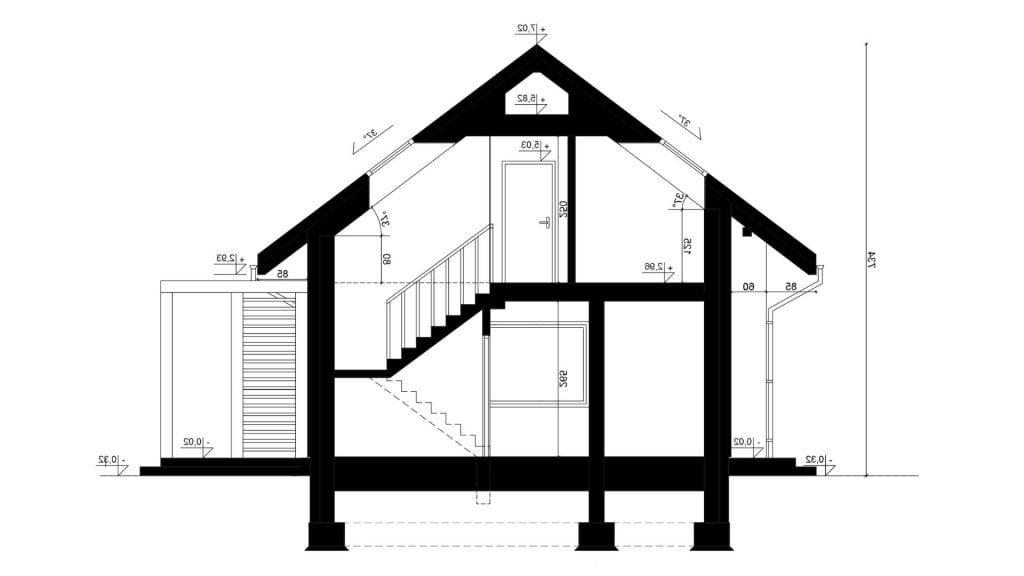Przekrój A-A - projekt domu SEJ-PRO 044/1 ENERGO - odbicie lustrzane