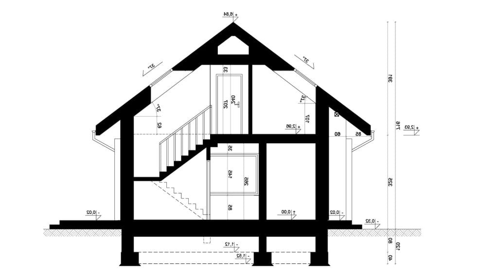 Przekrój A-A - projekt domu SEJ-PRO 043 ENERGO - odbicie lustrzane