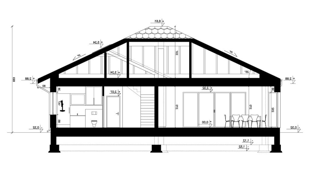 Przekrój A-A - projekt domu SEJ-PRO 036 ENERGO - odbicie lustrzane