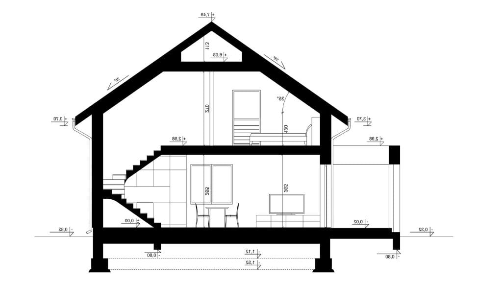Przekrój A-A - projekt domu SEJ-PRO 035 ENERGO - odbicie lustrzane