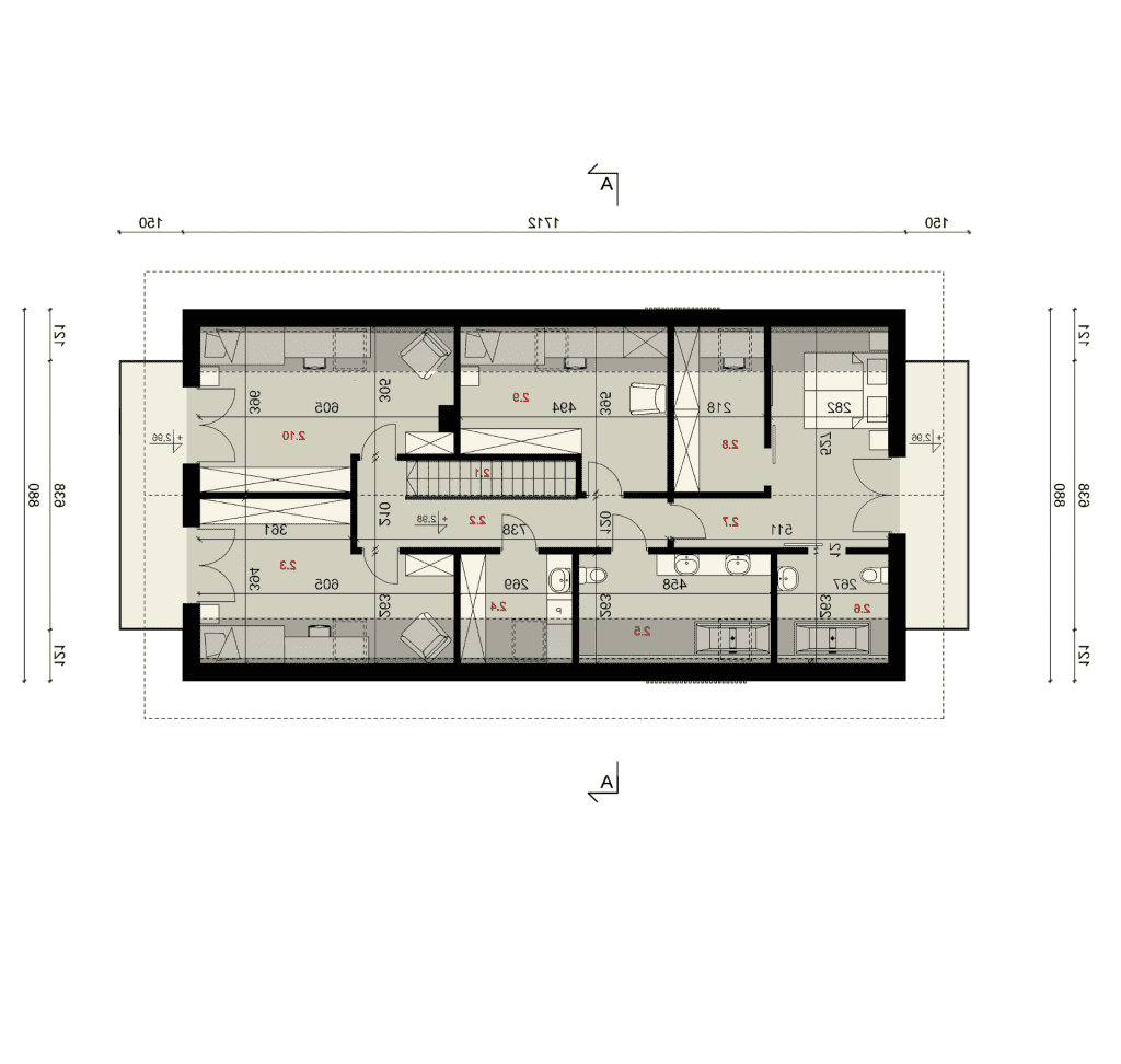 Rzut poddasza - projekt domu SEJ-PRO 050 ENERGO - odbicie lustrzane