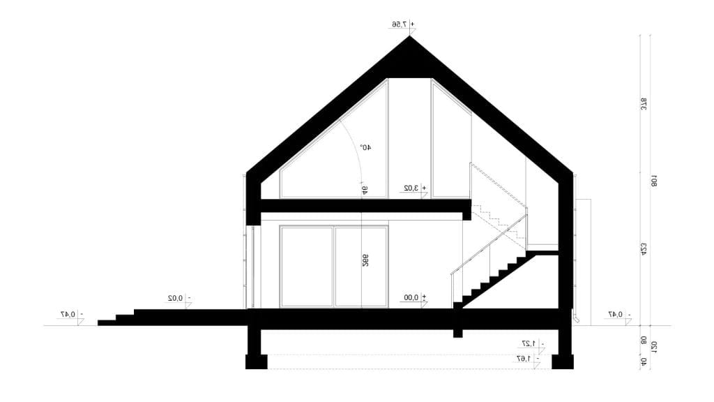 Przekrój A-A - projekt domu SEJ-PRO 058 ENERGO - odbicie lustrzane