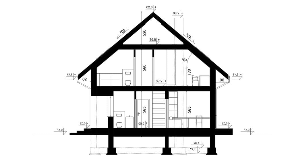 Przekrój A-A - projekt domu SEJ-PRO 050 ENERGO - odbicie lustrzane