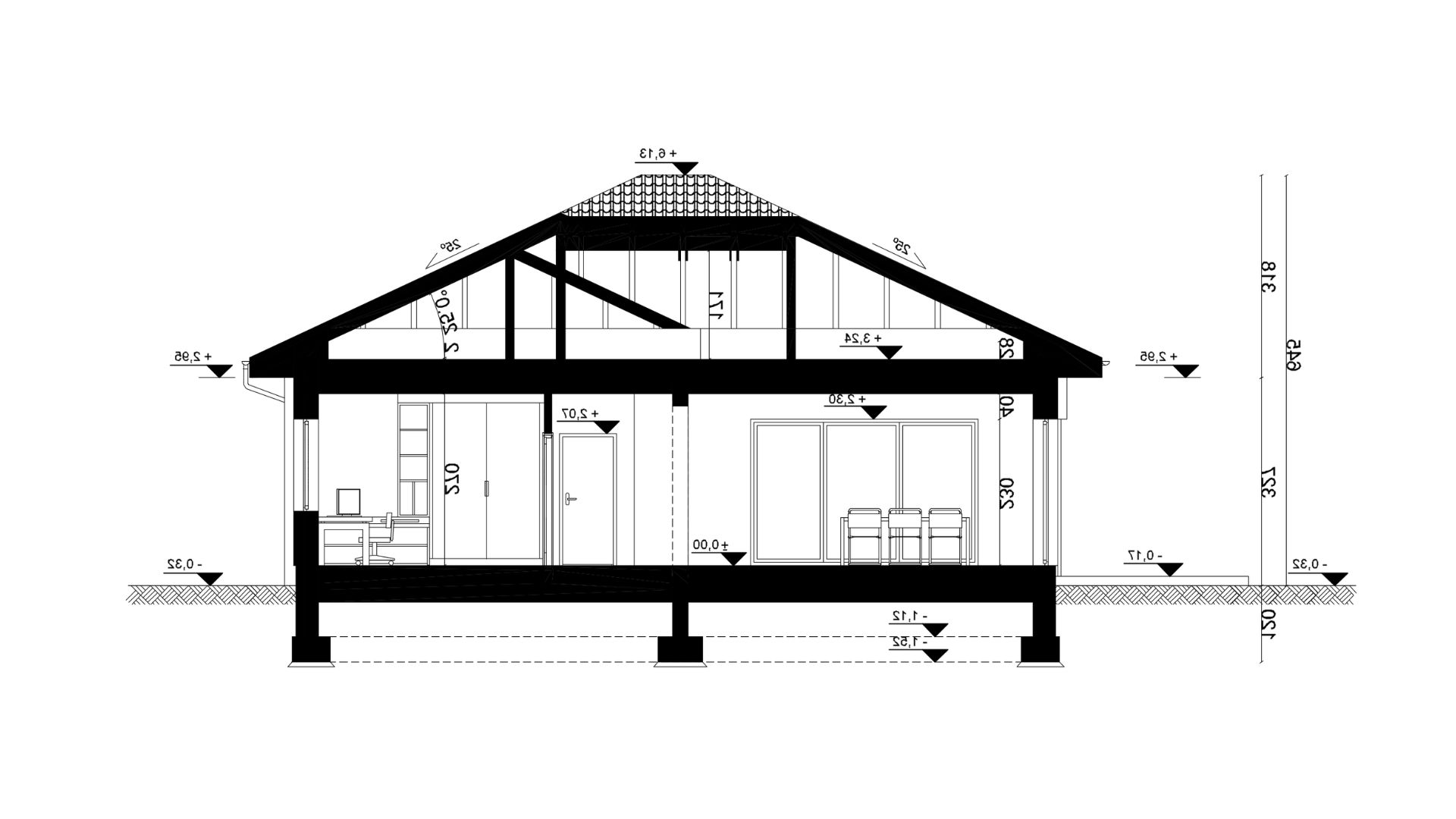 Przekrój A-A - projekt domu SEJ-PRO 055 ENERGO - odbicie lustrzane