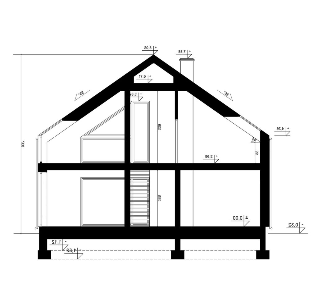 Przekrój A-A - projekt domu SEJ-PRO 012 ENERGO - odbicie lustrzane