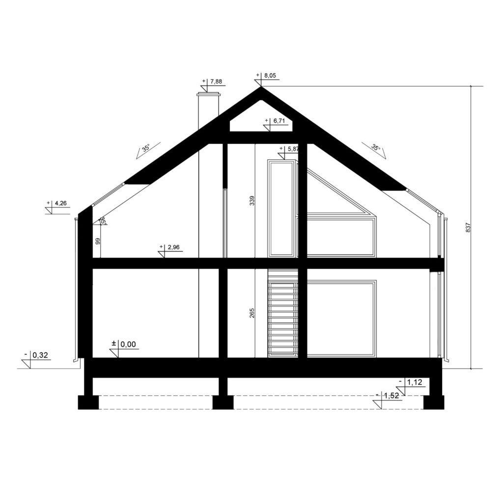 Przekrój A-A - projekt domu SEJ-PRO 012 ENERGO