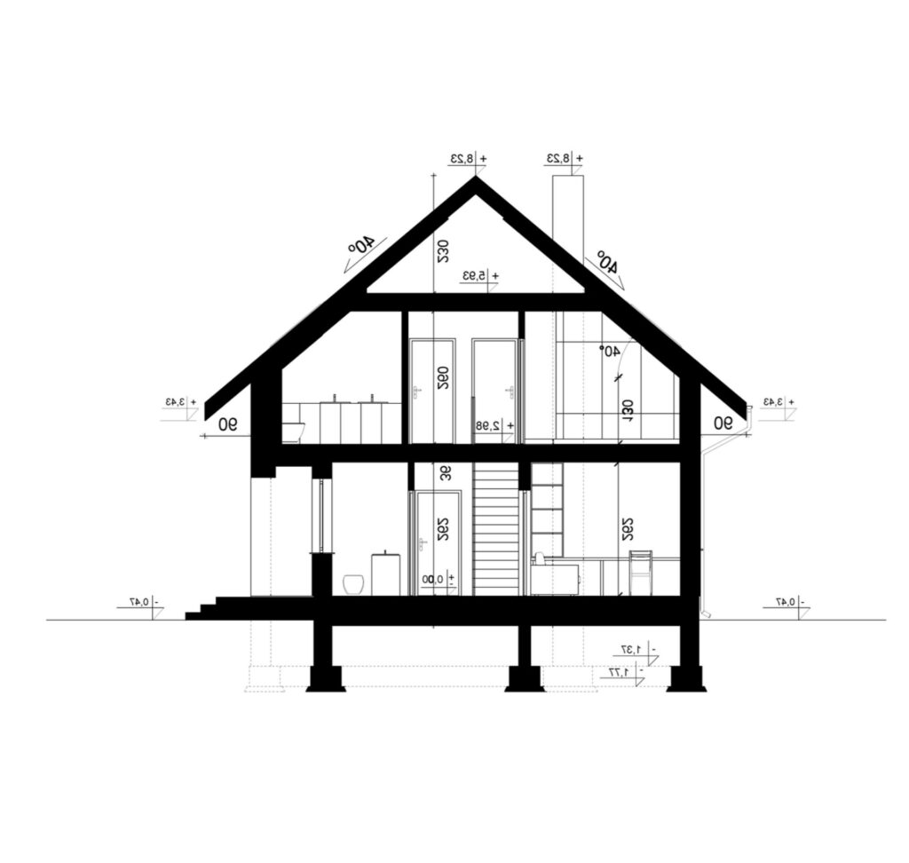 Przekrój A-A - projekt domu SEJ-PRO 018 ENERGO - odbicie lustrzane