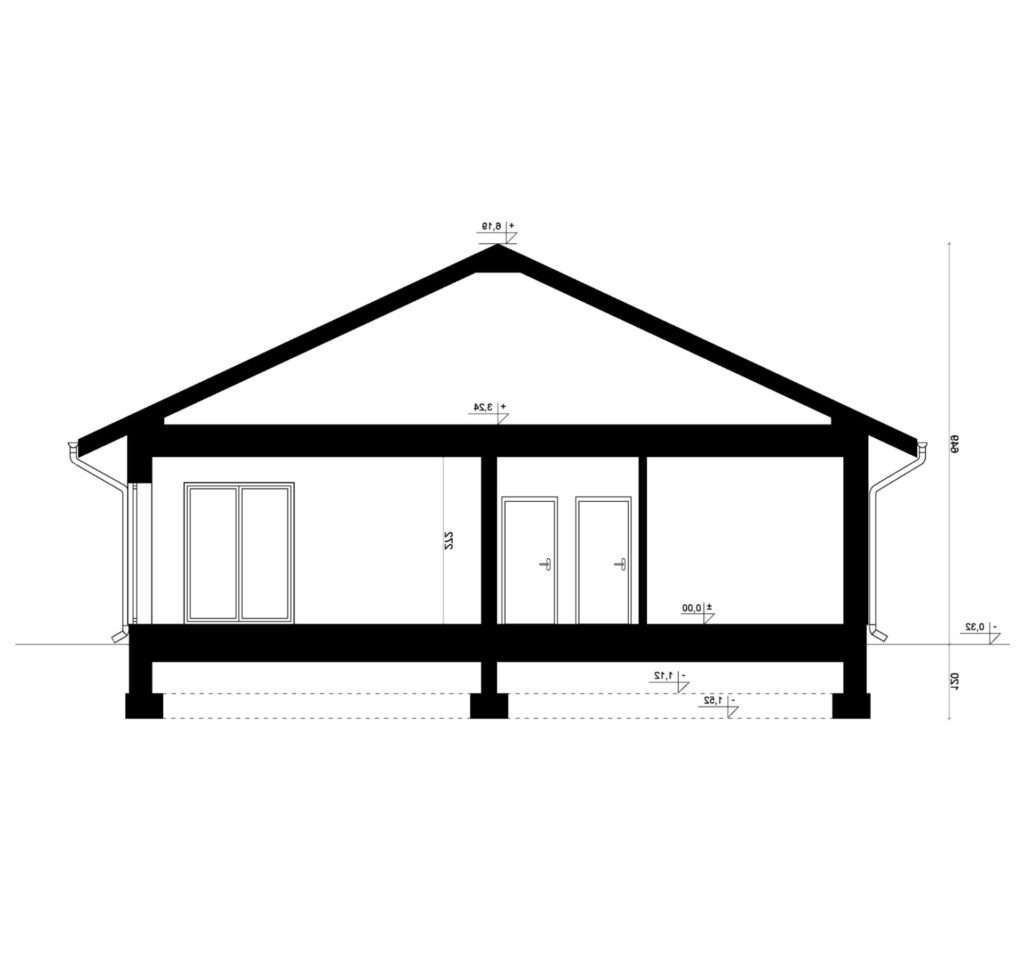 Przekrój A-A - projekt domu SEJ-PRO 014/1 ENERGO - odbicie lustrzane