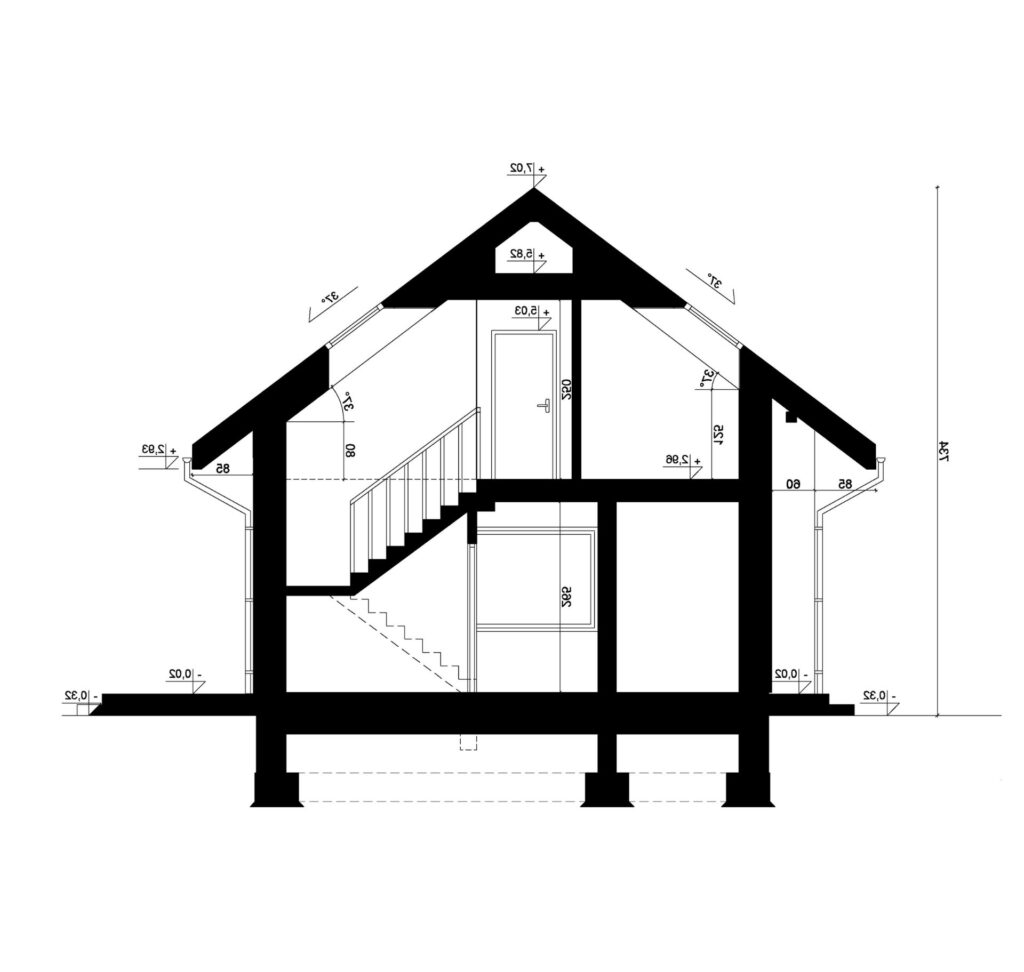 Przekrój A-A - projekt domu SEJ-PRO 005/1 G ENERGO - odbicie lustrzane