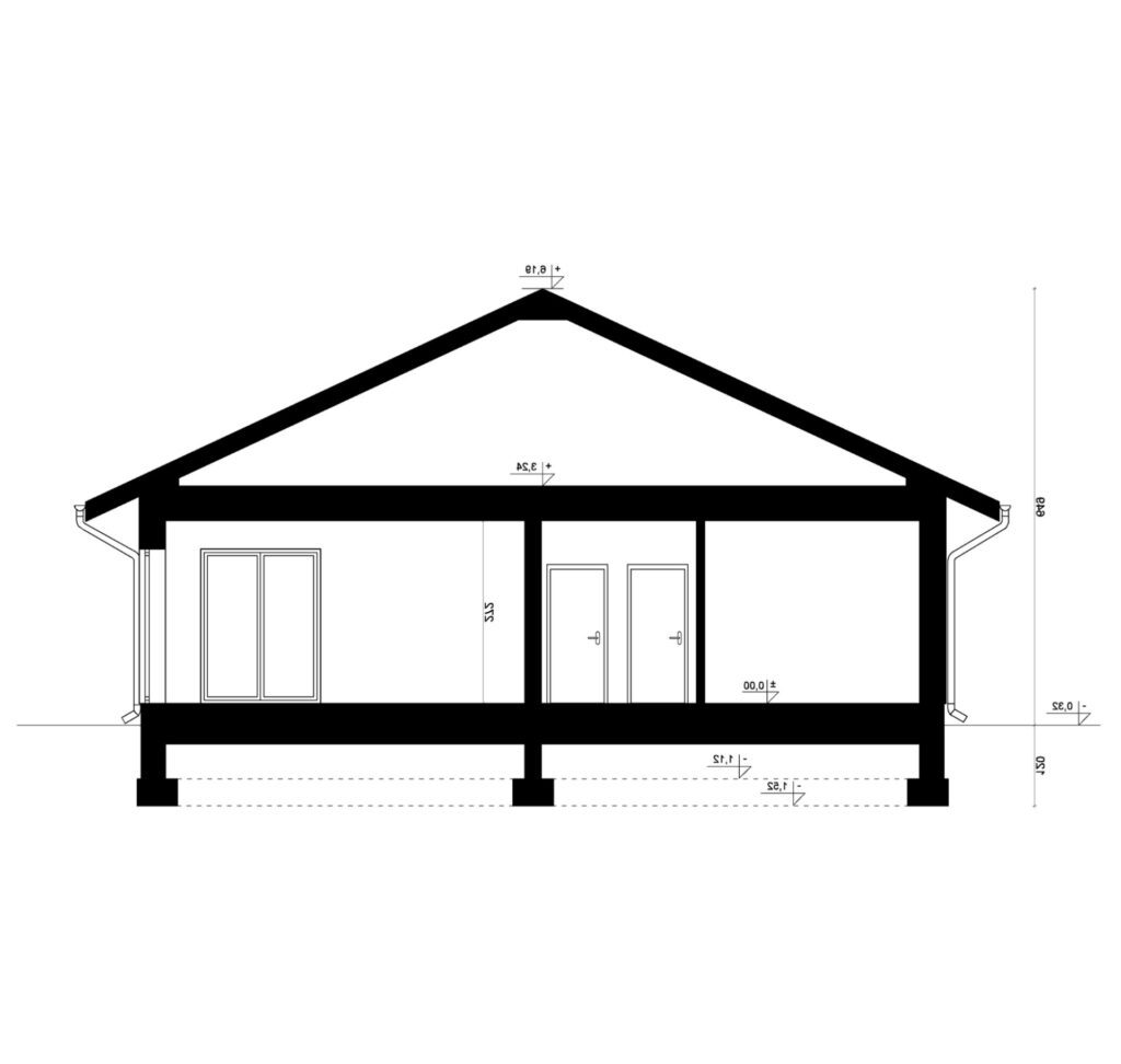 Przekrój A-A - projekt domu SEJ-PRO 014 ENERGO - odbicie lustrzane