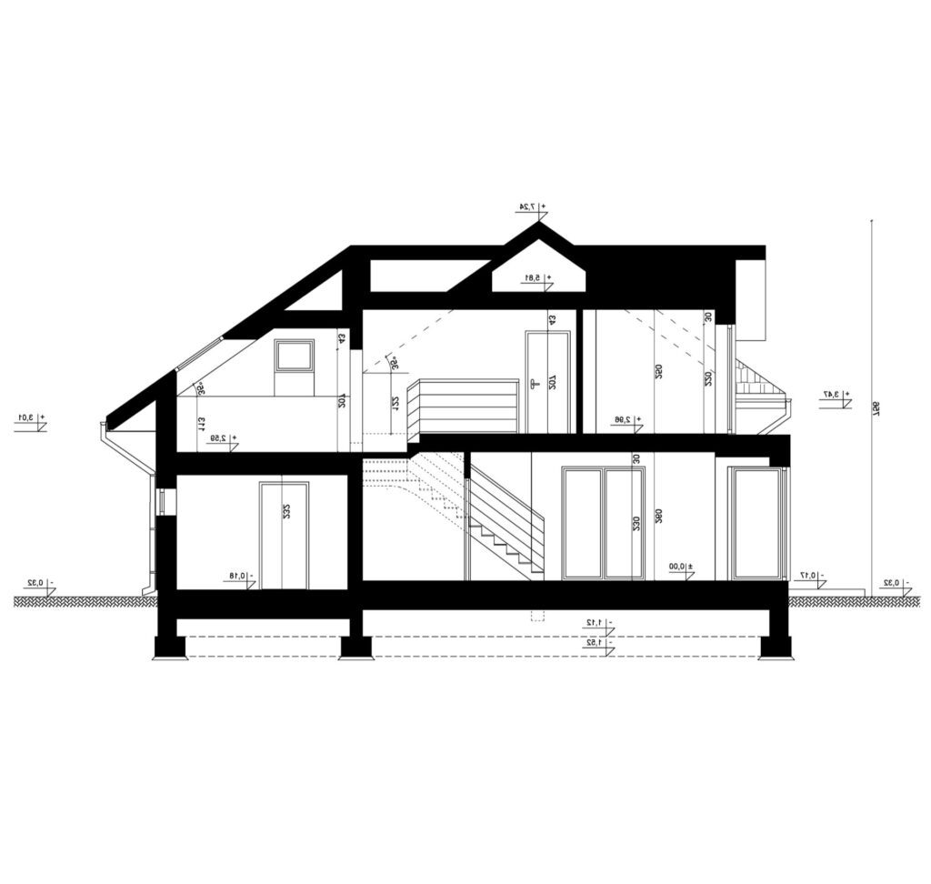 Przekrój A-A - projekt domu SEJ-PRO 008 ENERGO - odbicie lustrzane