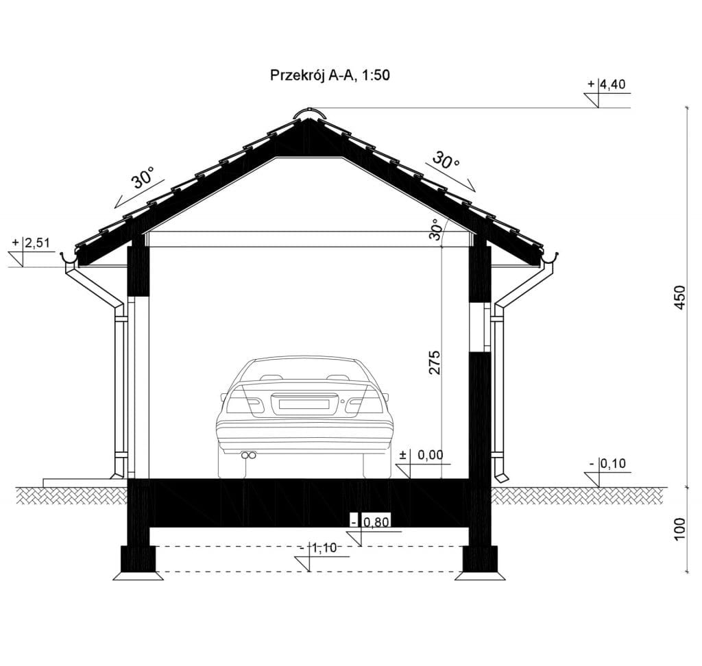 Przekrój - inny projekt Projekt garażu SEJ-PRO G001