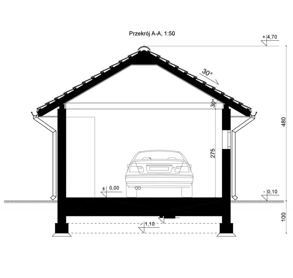 Przekrój - inny projekt Projekt garażu SEJ-PRO G002