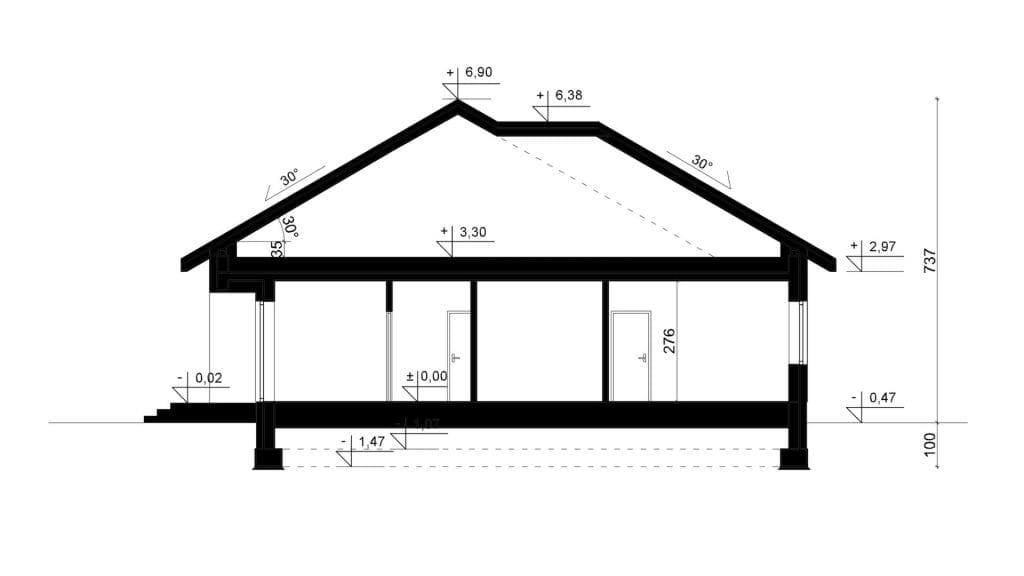 Przekrój A-A - projekt domu SEJ-PRO 060/1 ENERGO