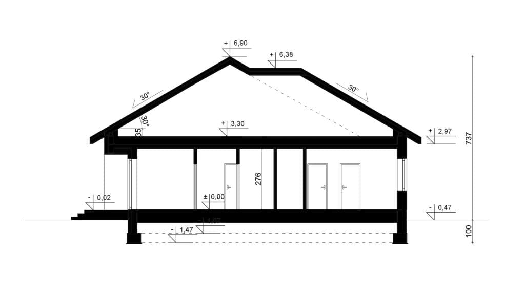 Przekrój A-A - projekt domu SEJ-PRO 060/2 ENERGO