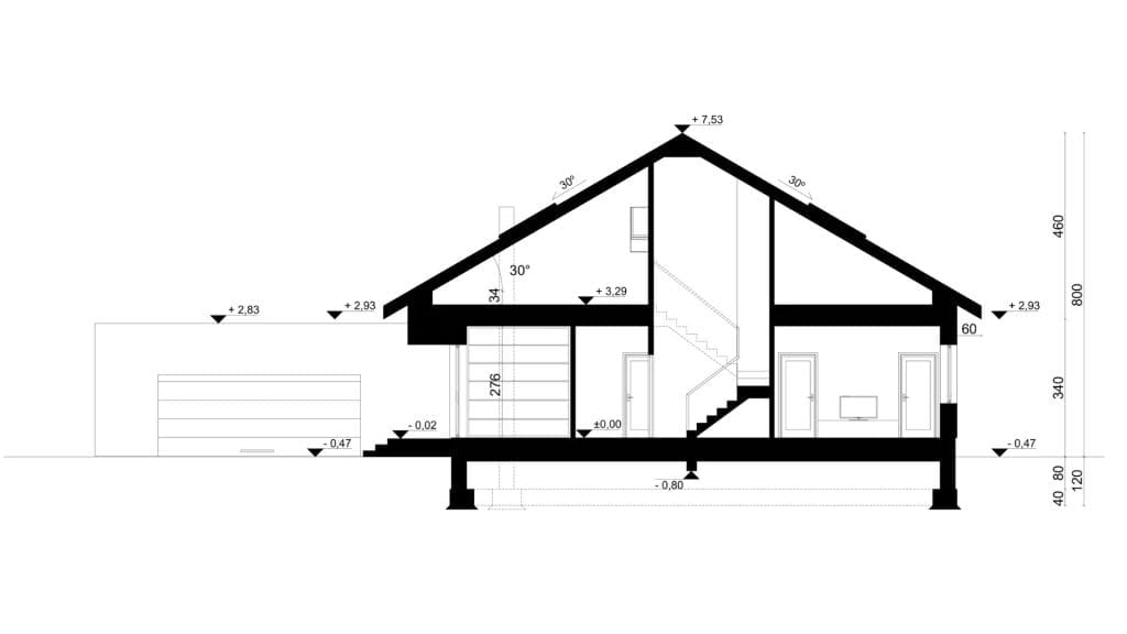 Przekrój A-A - projekt domu SEJ-PRO 064 ENERGO