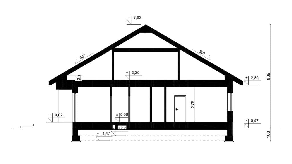 Przekrój A-A - projekt domu SEJ-PRO 071/1 ENERGO