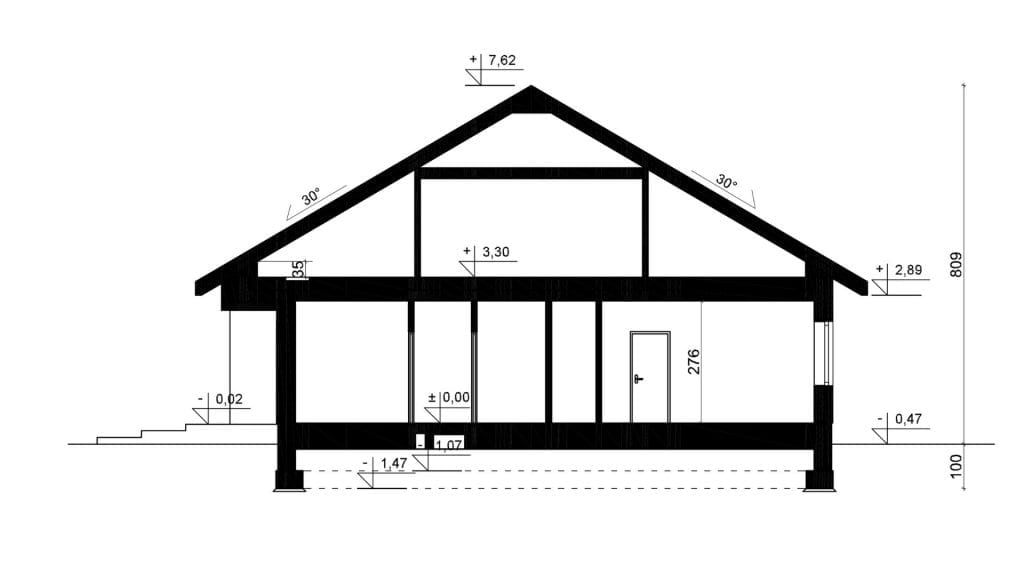 Przekrój A-A - projekt domu SEJ-PRO 071 ENERGO