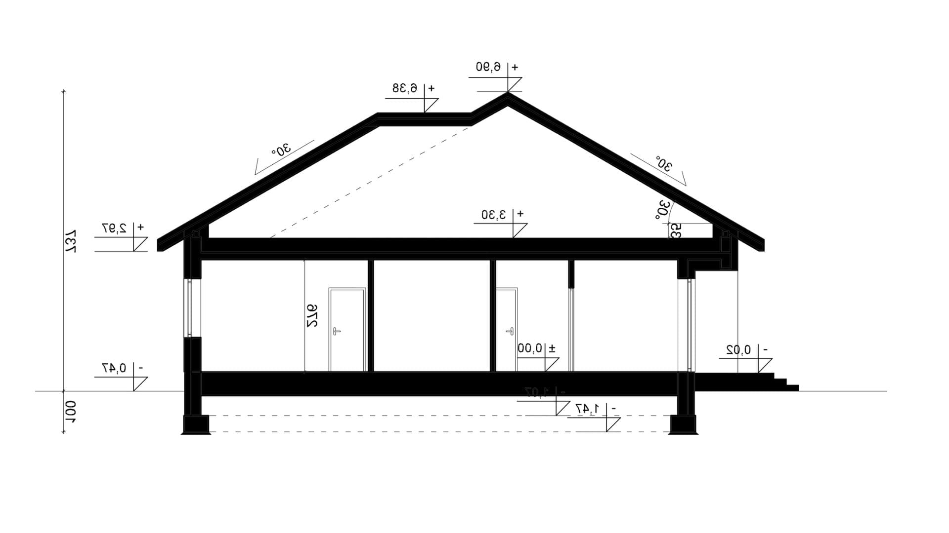 Przekrój A-A - projekt domu SEJ-PRO 060/1 ENERGO - odbicie lustrzane
