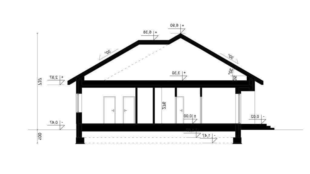 Przekrój A-A - projekt domu SEJ-PRO 060/2 ENERGO - odbicie lustrzane