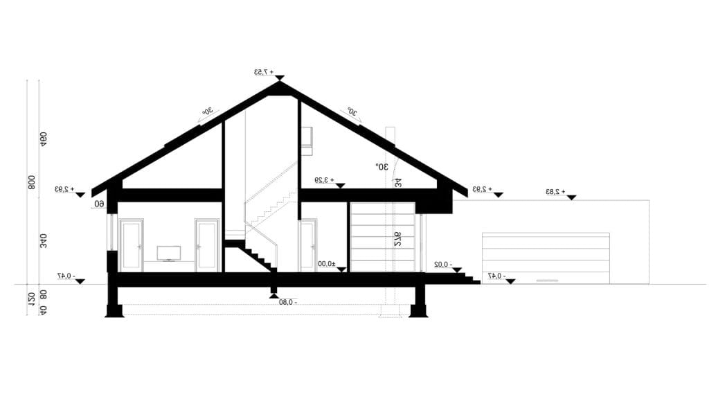 Przekrój A-A - projekt domu SEJ-PRO 064 ENERGO - odbicie lustrzane
