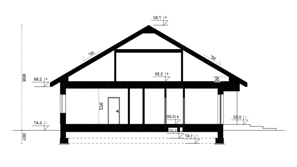 Przekrój A-A - projekt domu SEJ-PRO 071/1 ENERGO - odbicie lustrzane