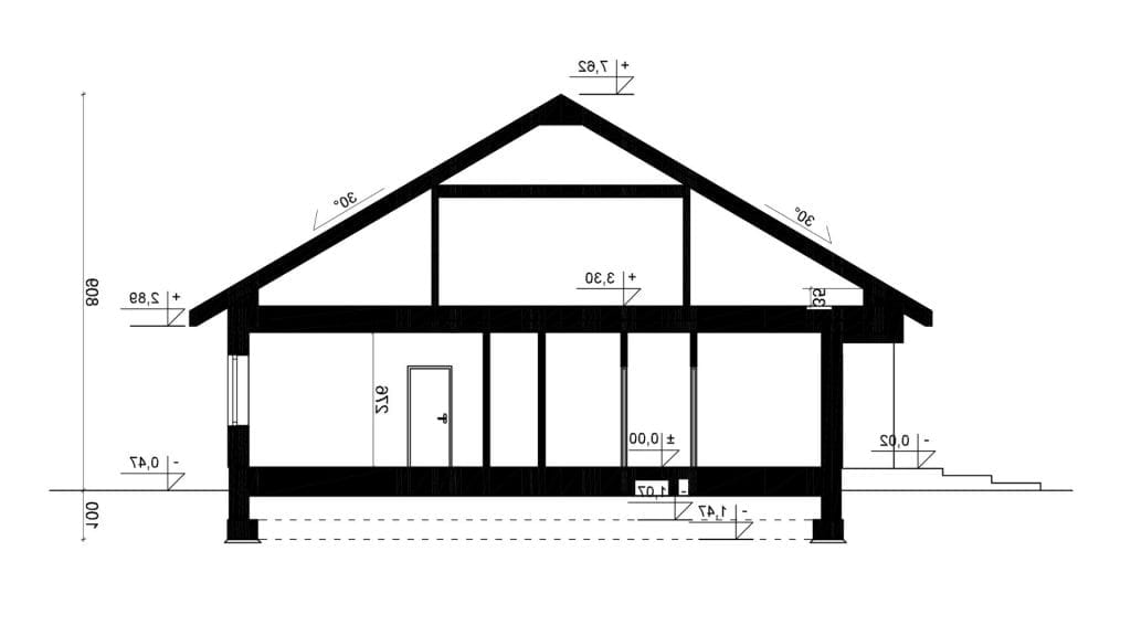 Przekrój A-A - projekt domu SEJ-PRO 071 ENERGO - odbicie lustrzane