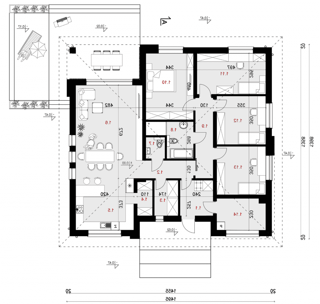 Rzut parteru - projekt domu SEJ-PRO 071/1 ENERGO - odbicie lustrzane