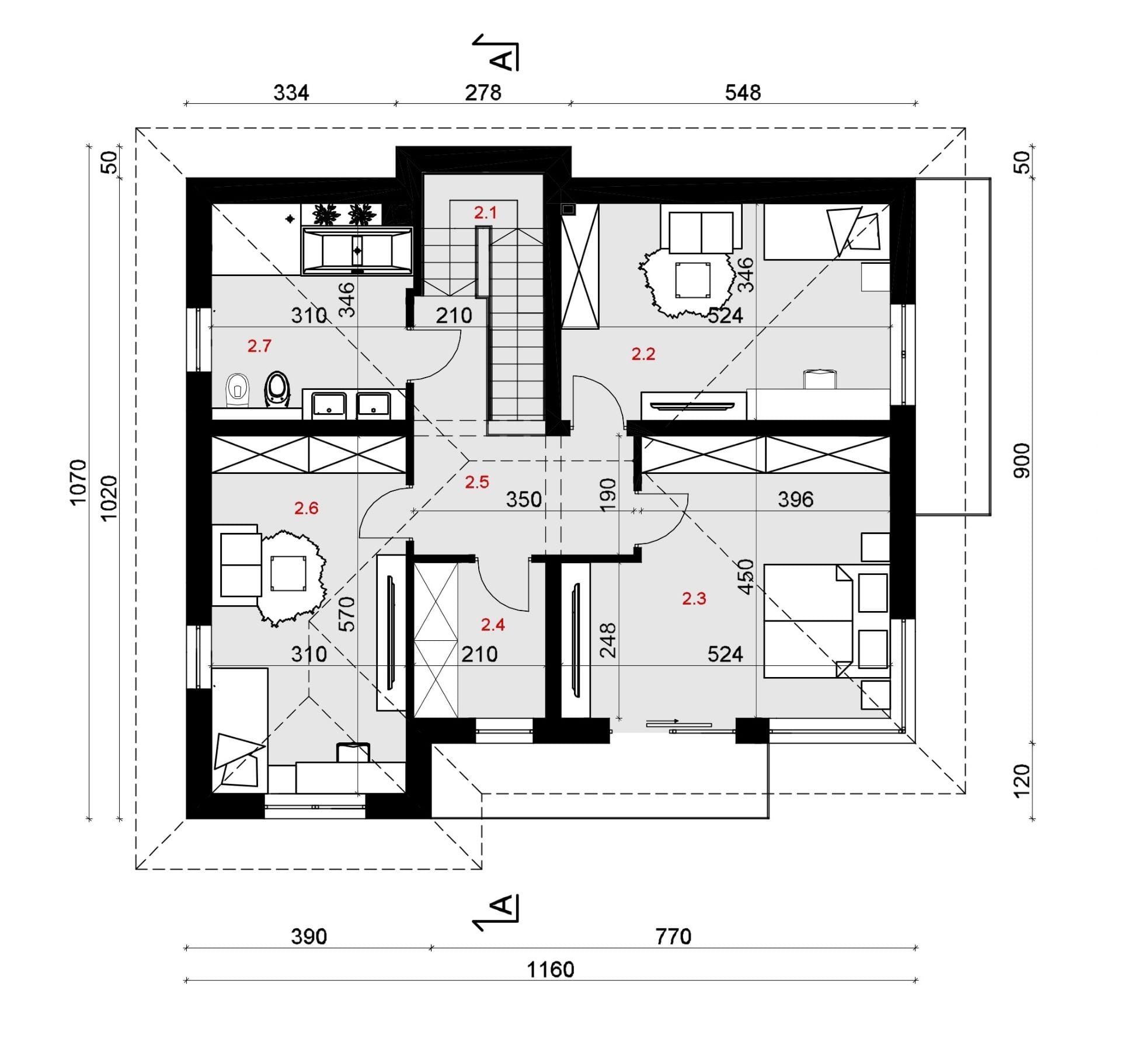 Rzut piętra - projekt domu SEJ-PRO 032/1 ENERGO