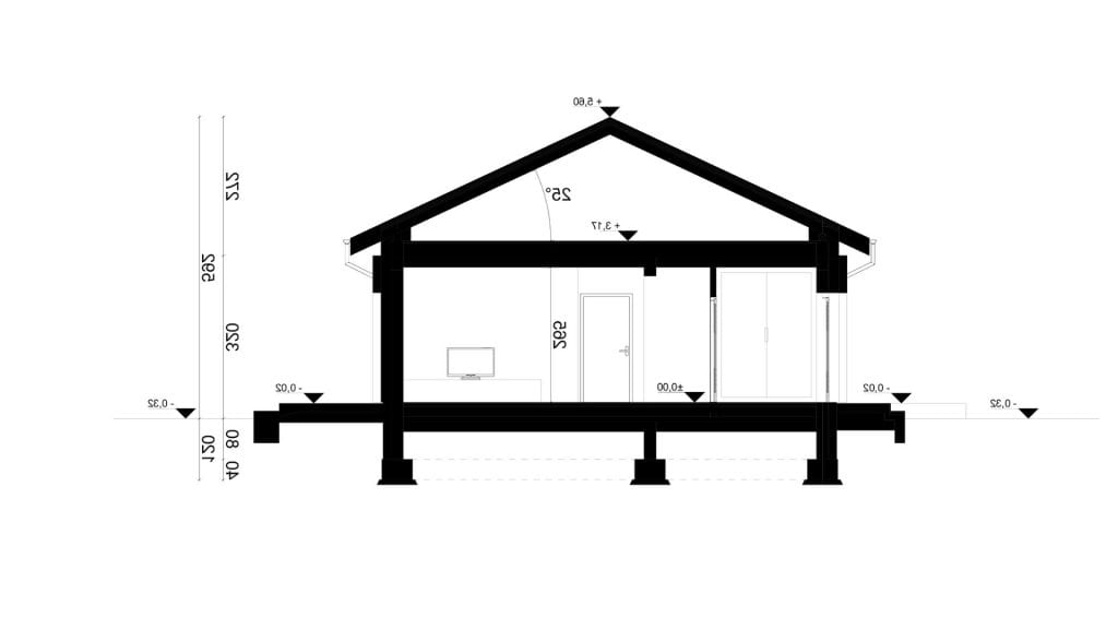 Przekrój A-A - projekt domu SEJ-PRO 084 ENERGO - odbicie lustrzane
