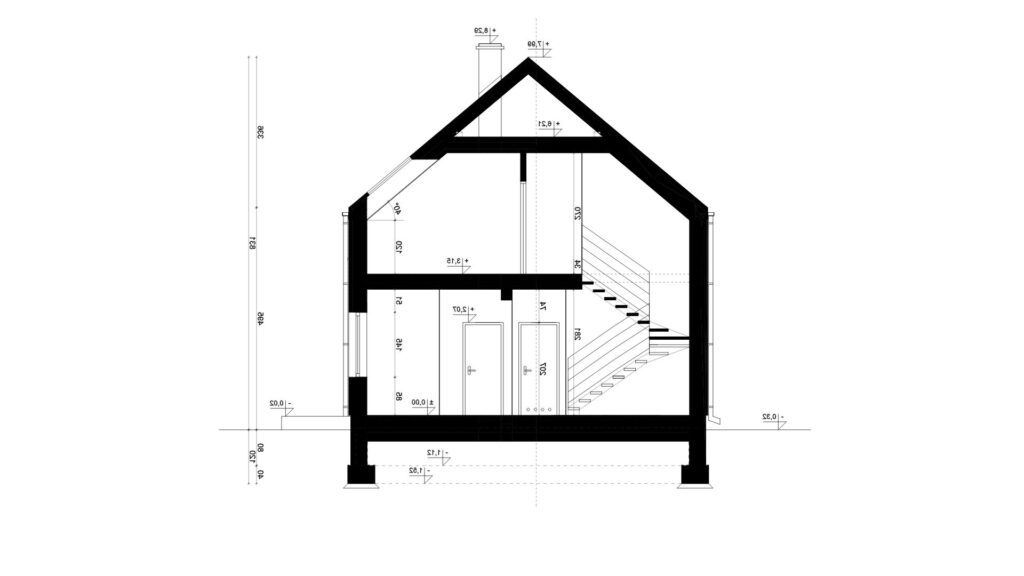 Przekrój A-A - projekt domu SEJ-PRO 074 ENERGO - odbicie lustrzane