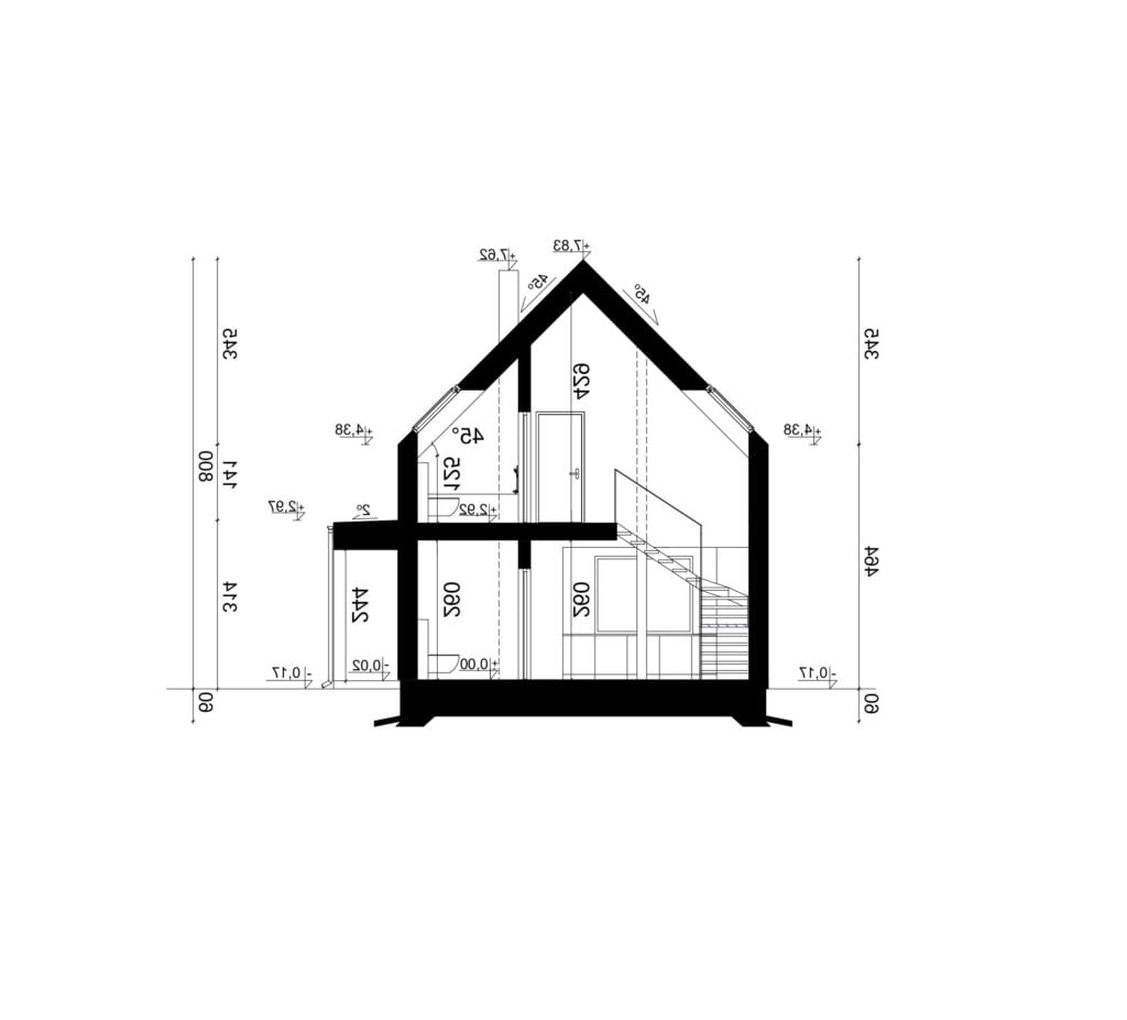 Przekrój A-A - projekt domu SEJ-PRO 072 ENERGO - odbicie lustrzane