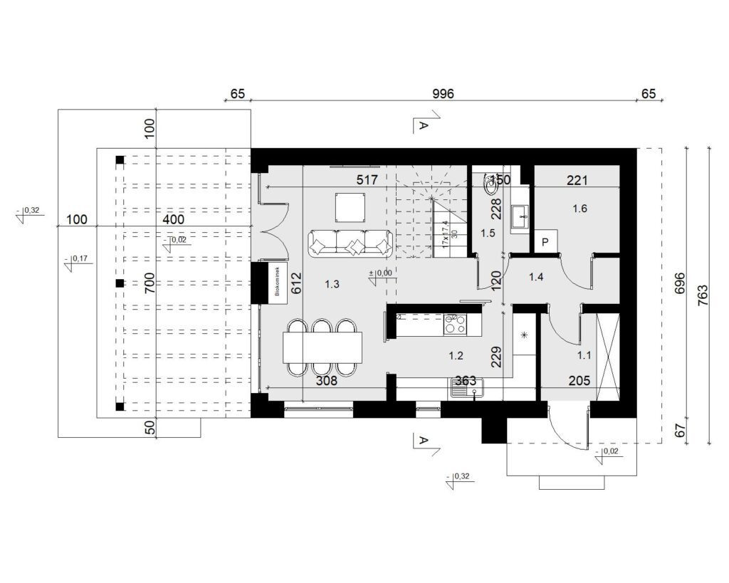 Rzut parteru - projekt domu SEJ-PRO 040 ENERGO