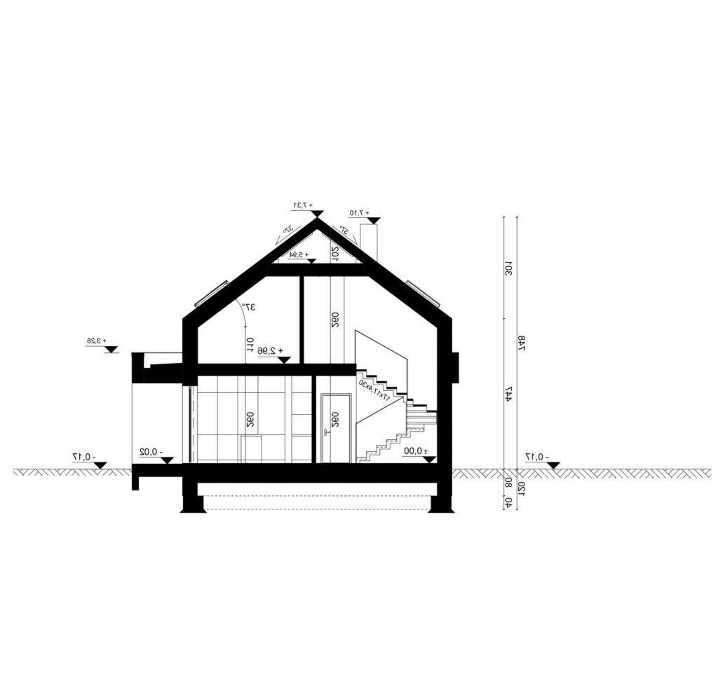 Przekrój A-A - projekt domu SEJ-PRO 034 ENERGO - odbicie lustrzane
