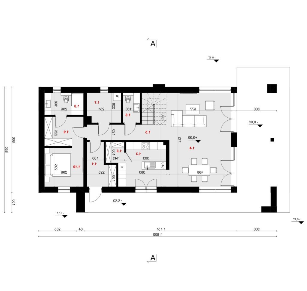 Rzut parteru - projekt domu SEJ-PRO 034 ENERGO - odbicie lustrzane
