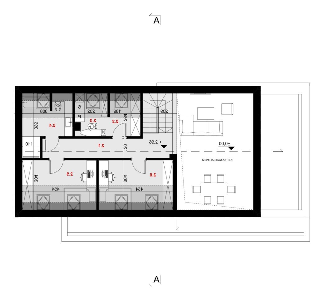 Rzut poddasza - projekt domu SEJ-PRO 034 ENERGO - odbicie lustrzane